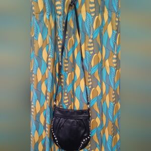 B Makowsky Black Leather Studded Crossbody